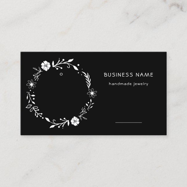 Rustic Floral Wreath Black Earring Price Tag (Front)