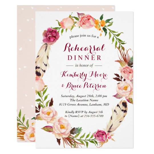 Rustic Floral Wreath Boho Wedding Rehearsal Dinner Card