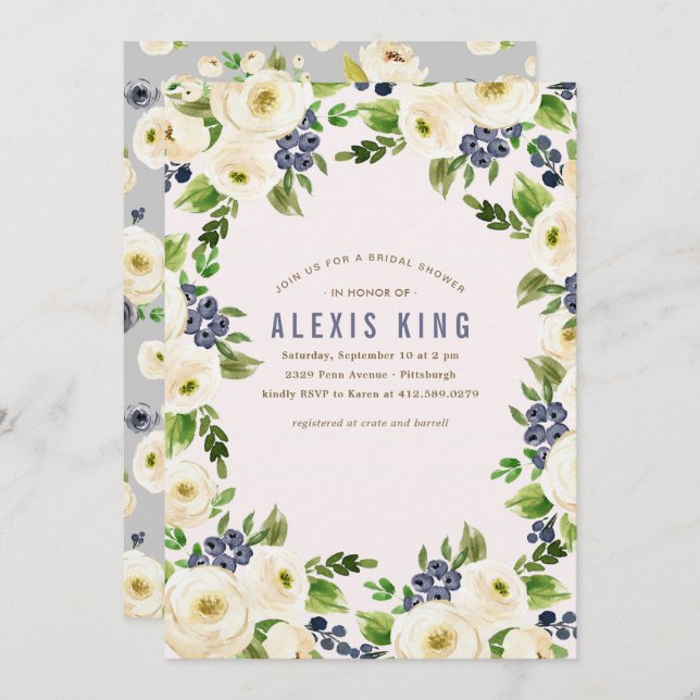Rustic Floral Wreath Bridal Shower Invitation (Front/Back)