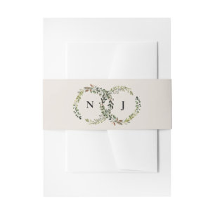 Rustic floral wreath initials wedding invitation belly band