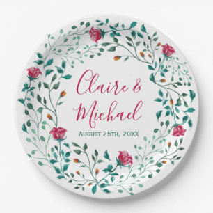 Rustic Floral Wreath   Personalized Wedding Paper Plate