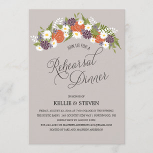 Rustic Floral Wreath Rehearsal Dinner Invitation