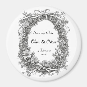 Rustic Floral Wreath, Save the Date Magnet