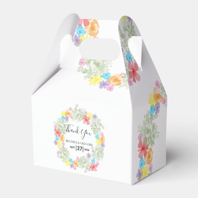 Rustic Floral Wreath Wedding Favor Box (Front Side)