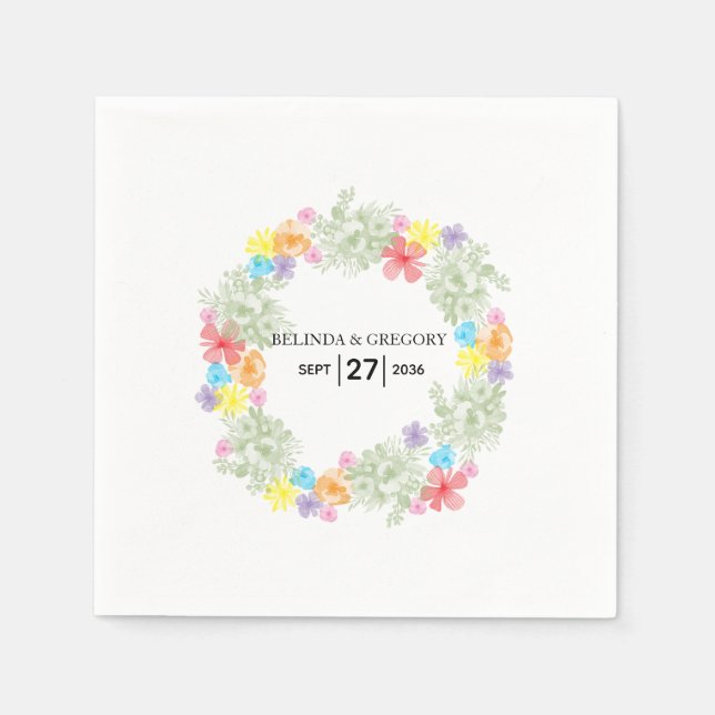 Rustic Floral Wreath Wedding   Napkin (Front)