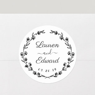 Rustic Floral Wreath Wedding Save the Date Classic Round Sticker