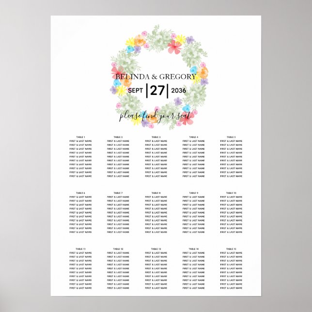 Rustic Floral Wreath Wedding Seating Chart (Front)