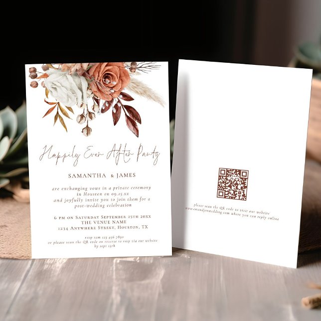 Rustic Florals Happily Ever Party Wedding Invitation (Front and back view)