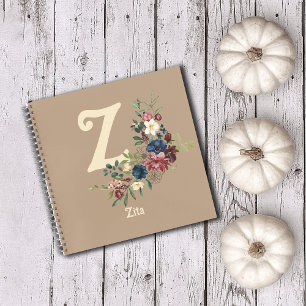 Rustic Florals Monogram Initial Custom Notebook