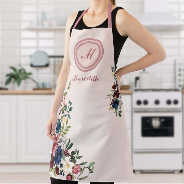 Rustic Florals Thanksgiving Custom Monogram Apron (Creator Uploaded)