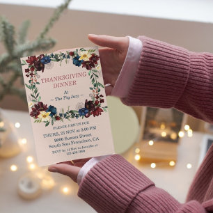 Rustic Florals Thanksgiving Dinner Custom  Invitation
