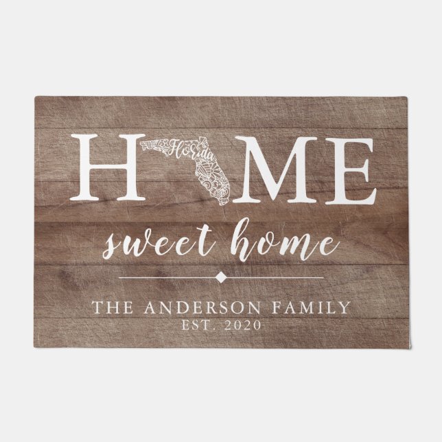 Rustic FLORIDA Personalized State Doormat (Front)