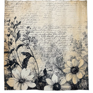 Rustic Flower and Calligraphy - Aged Brown Paper 1