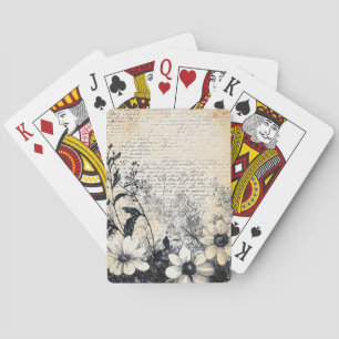 Rustic Flower and Calligraphy - Aged Brown Paper 1 Playing Cards