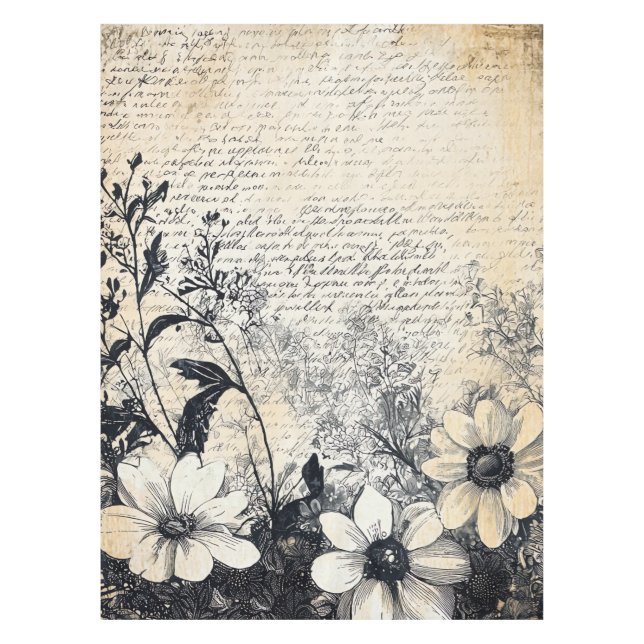 Rustic Flower and Calligraphy - Aged Brown Paper 1 Tablecloth (Front)