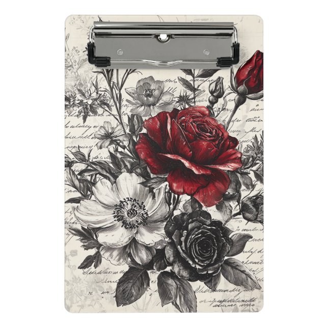 Rustic Flower and Calligraphy - Aged Brown Paper 3 Mini Clipboard (Front)