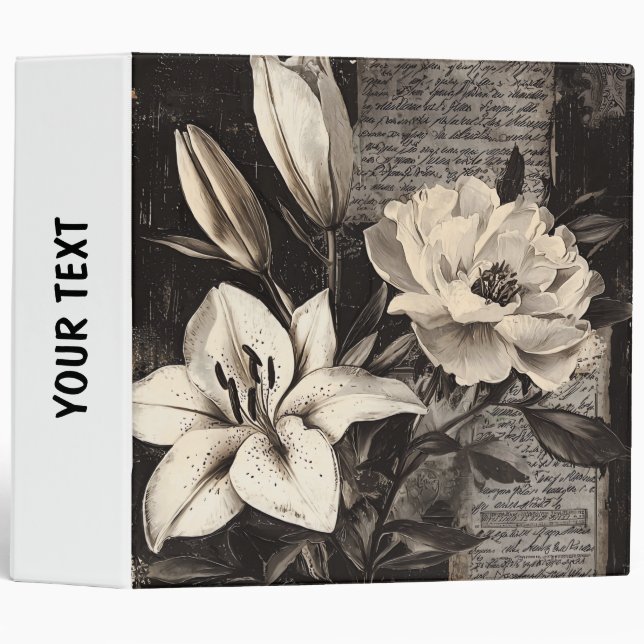 Rustic Flower and Calligraphy - Aged Brown Paper 4 Binder (Front/Spine)