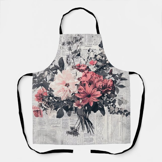 Rustic Flower and Calligraphy - Aged Brown Paper 5 Apron (Front)