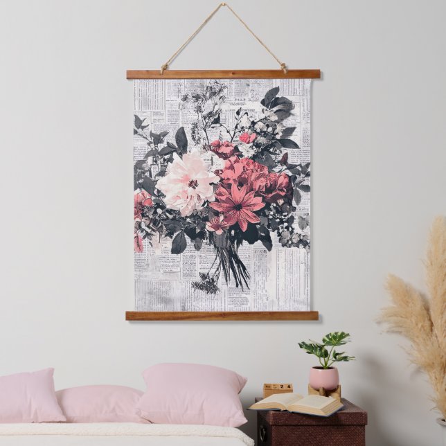 Rustic Flower and Calligraphy - Aged Brown Paper 5 Hanging Tapestry (Bedroom)
