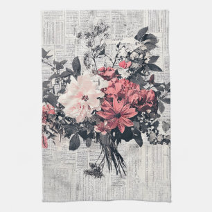 Rustic Flower and Calligraphy - Aged Brown Paper 5 Kitchen Towel