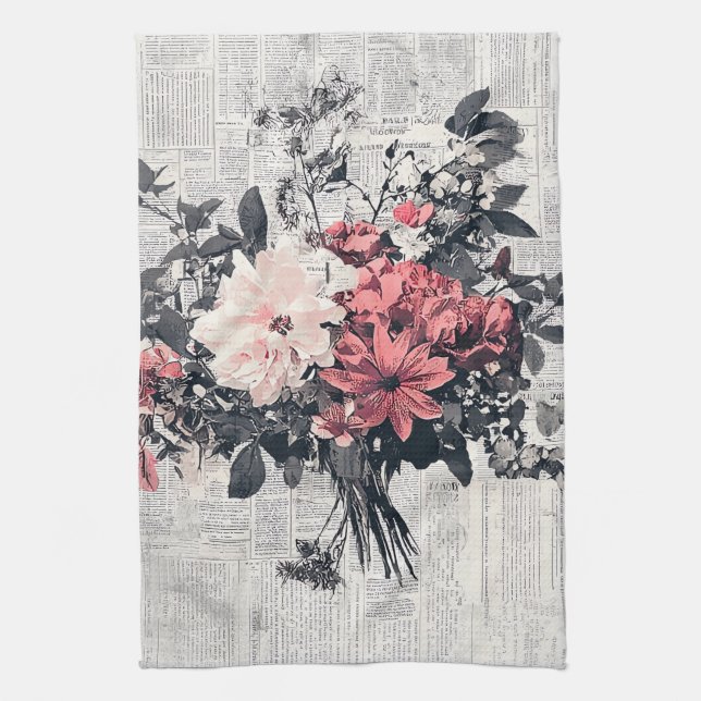 Rustic Flower and Calligraphy - Aged Brown Paper 5 Kitchen Towel (Vertical)