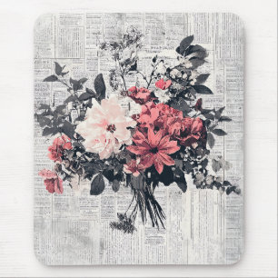 Rustic Flower and Calligraphy - Aged Brown Paper 5 Mouse Pad