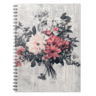 Rustic Flower and Calligraphy - Aged Brown Paper 5 Notebook
