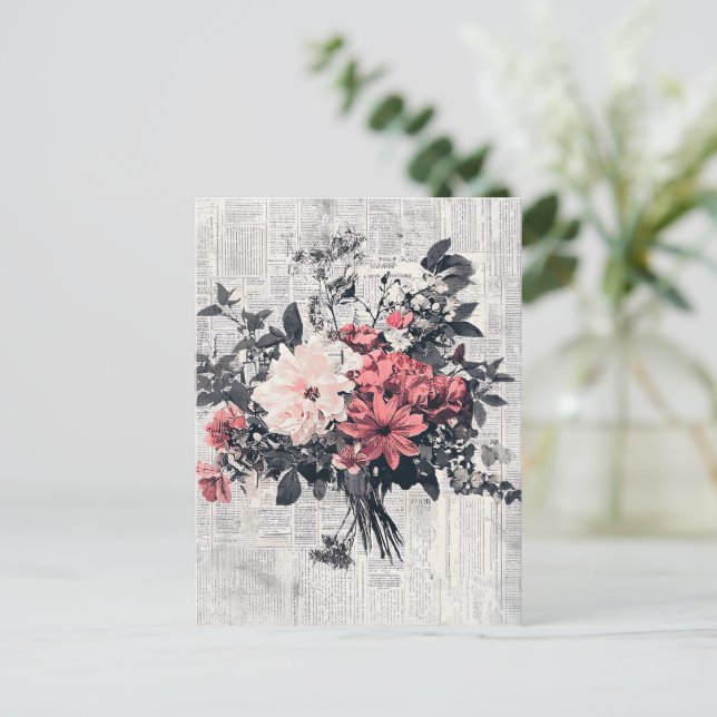 Rustic Flower and Calligraphy - Aged Brown Paper 5 Postcard (Standing Front)