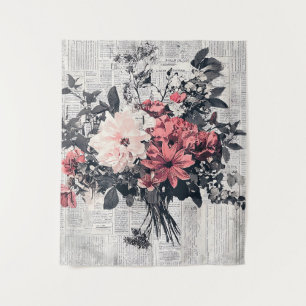 Rustic Flower and Calligraphy - Aged Brown Paper 5 Tapestry