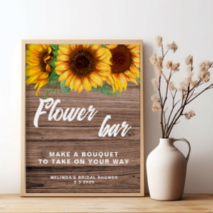 Rustic Flower Bar Sunflower wedding sign poster