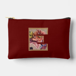 Rustic Flower Initial E Burgundy Accessory Pouch