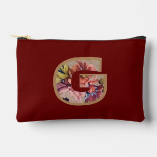 Rustic Flower Initial G Burgundy Accessory Pouch