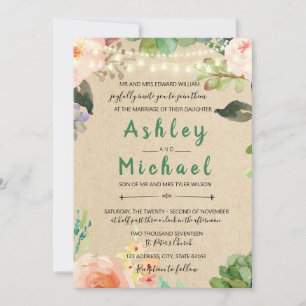 Rustic flower wedding theme invitation