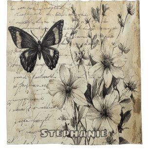 Rustic Flowers and Butterfly - Aged Paper