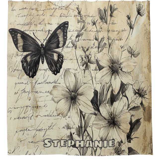 Rustic Flowers and Butterfly - Aged Paper (1) (Front)