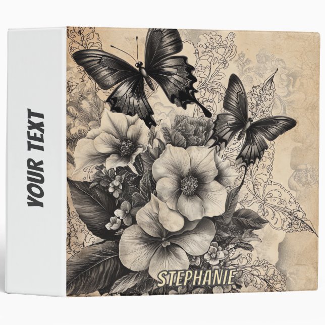 Rustic Flowers and Butterfly - Aged Paper (10) Binder (Front/Spine)