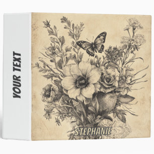 Rustic Flowers and Butterfly - Aged Paper (12) Binder
