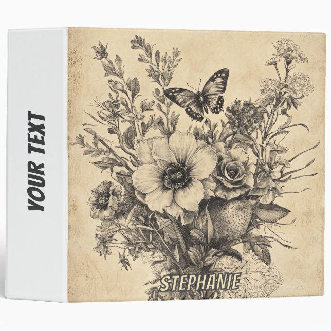Rustic Flowers and Butterfly - Aged Paper (12) Binder (Front/Spine)