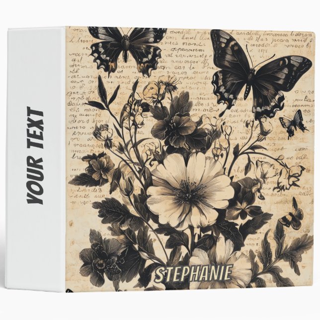 Rustic Flowers and Butterfly - Aged Paper (13) Binder (Front/Spine)