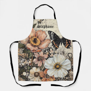 Rustic Flowers and Butterfly - Aged Paper (14) Apron