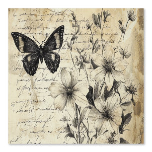 Rustic Flowers and Butterfly - Aged Paper (1) Wallpaper