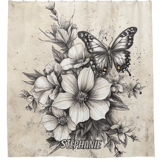 Rustic Flowers and Butterfly - Aged Paper (5) (Front)