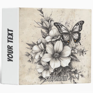 Rustic Flowers and Butterfly - Aged Paper (5) Binder