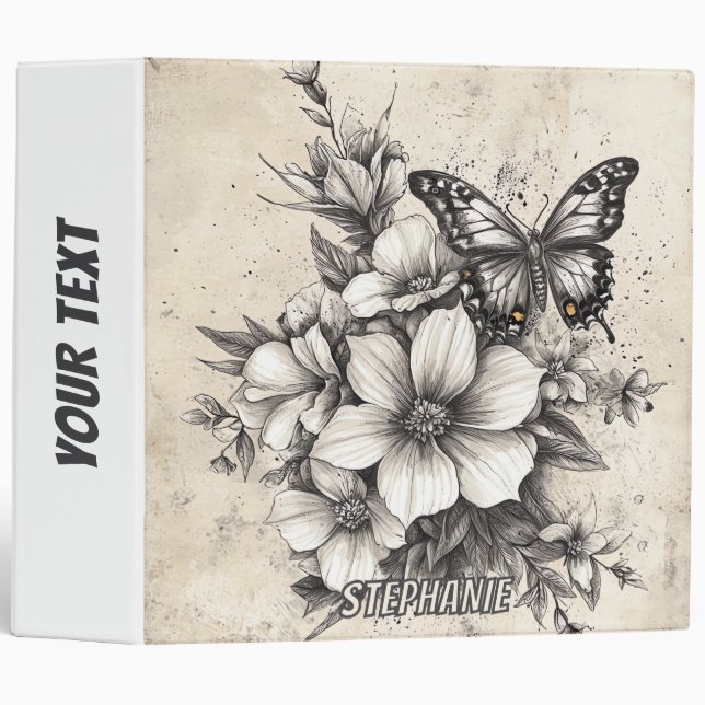 Rustic Flowers and Butterfly - Aged Paper (5) Binder (Front/Spine)