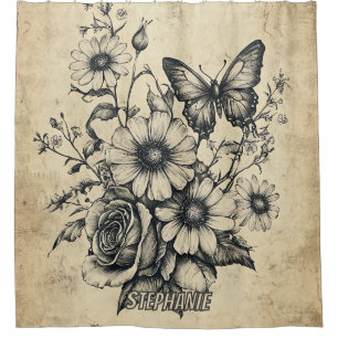 Rustic Flowers and Butterfly - Aged Paper (6)