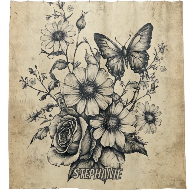 Rustic Flowers and Butterfly - Aged Paper (6) (Front)