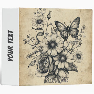 Rustic Flowers and Butterfly - Aged Paper (6) Binder