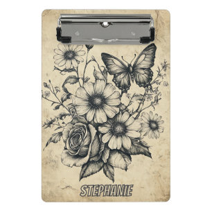 Rustic Flowers and Butterfly - Aged Paper (6) Mini Clipboard