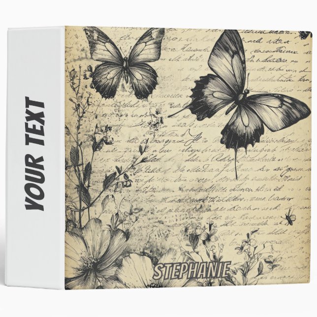 Rustic Flowers and Butterfly - Aged Paper (7) Binder (Front/Spine)