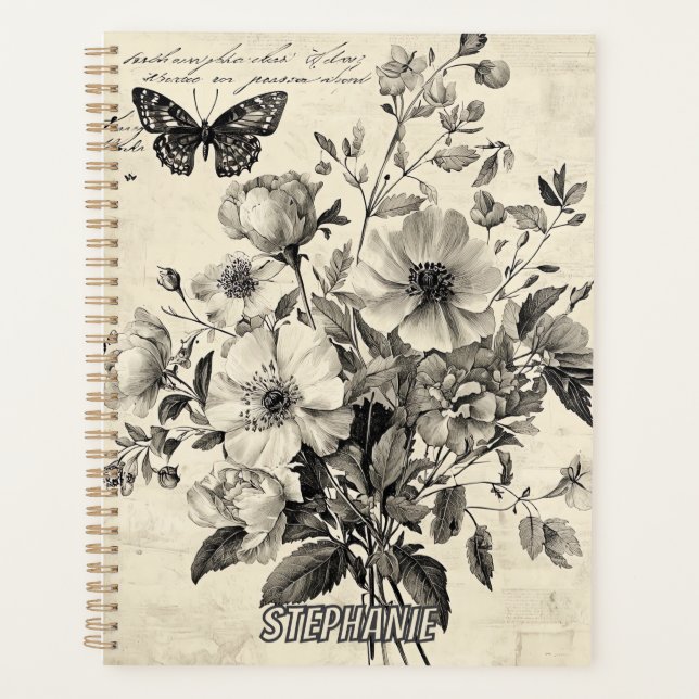 Rustic Flowers and Butterfly - Aged Paper (8) Planner (Front)